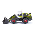 Juguete de cargadora de ruedas Claas Torion 1914 a escala 1:50 con pala móvil y cargador frontal elevable.