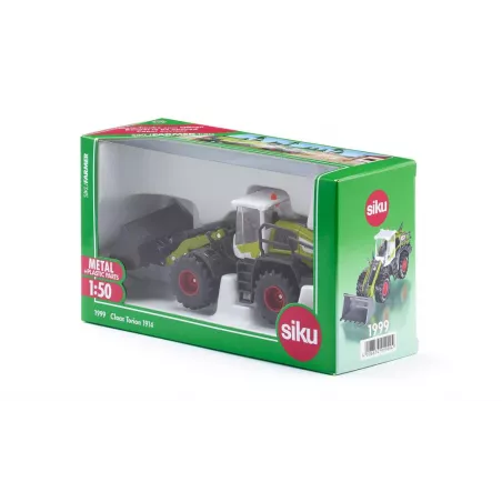 Juguete de cargadora de ruedas Claas Torion 1914 a escala 1:50 con pala móvil y cargador frontal elevable.