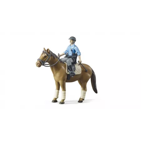 Set de policía montada Bruder a escala 1:16 con figura de oficial y caballo de juguete.