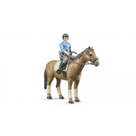 Set de policía montada Bruder a escala 1:16 con figura de oficial y caballo de juguete.