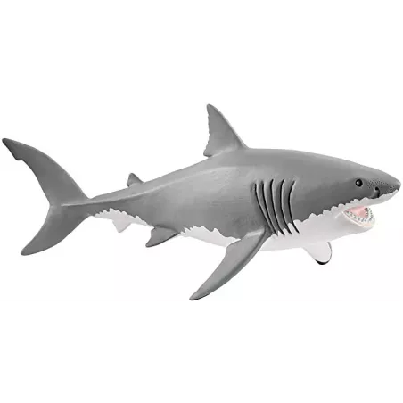 Figura de juguete de tiburón blanco Schleich pintada a mano con detalles realistas.