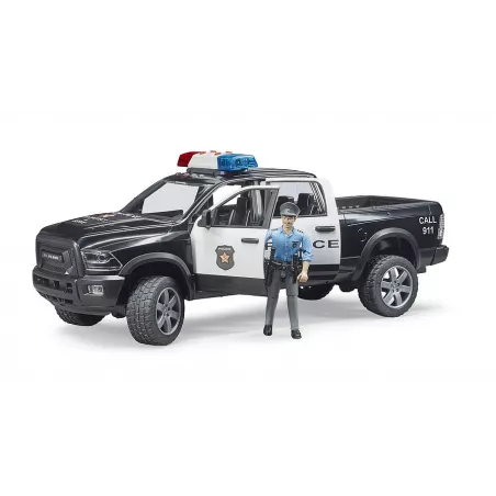 Coche de policía de juguete RAM 2500 de Bruder a escala 1:16 con luces y sonido.