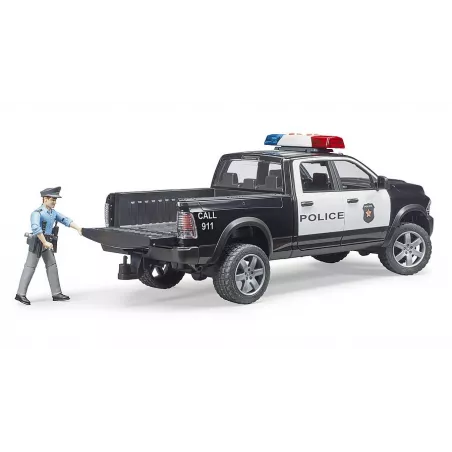 Coche de policía de juguete RAM 2500 de Bruder a escala 1:16 con luces y sonido.