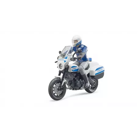 Moto de juguete Scrambler Ducati de policía a escala 1:16 con figura de policía articulada Bruder.