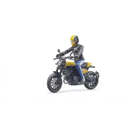 Réplica a escala 1:16 de la moto Scrambler Ducati de Bruder con figura articulada bworld.