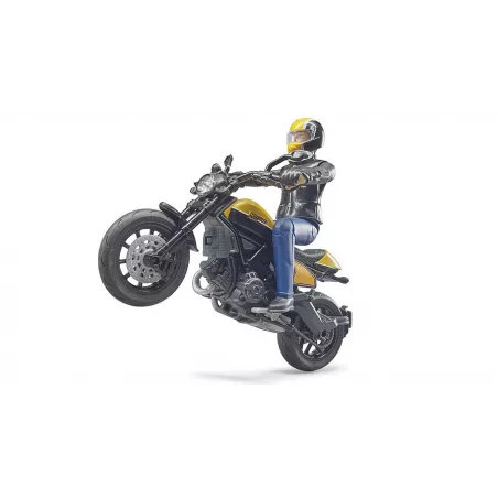 Réplica a escala 1:16 de la moto Scrambler Ducati de Bruder con figura articulada bworld.
