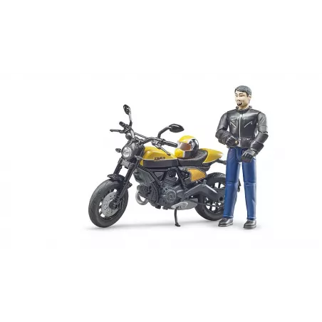 Réplica a escala 1:16 de la moto Scrambler Ducati de Bruder con figura articulada bworld.