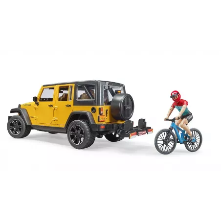 Jeep Wrangler Rubicon Unlimited de juguete Bruder con figura bworld y bicicleta de montaña a escala 1:16.