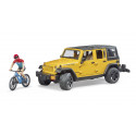 Jeep Wrangler Rubicon Unlimited de juguete Bruder con figura bworld y bicicleta de montaña a escala 1:16.