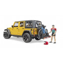 Jeep Wrangler Rubicon Unlimited de juguete Bruder con figura bworld y bicicleta de montaña a escala 1:16.