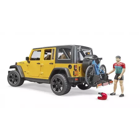 Jeep Wrangler Rubicon Unlimited de juguete Bruder con figura bworld y bicicleta de montaña a escala 1:16.