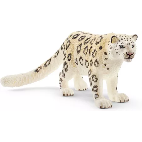 Figura de juguete de leopardo de las nieves Schleich pintada a mano con detalles realistas.