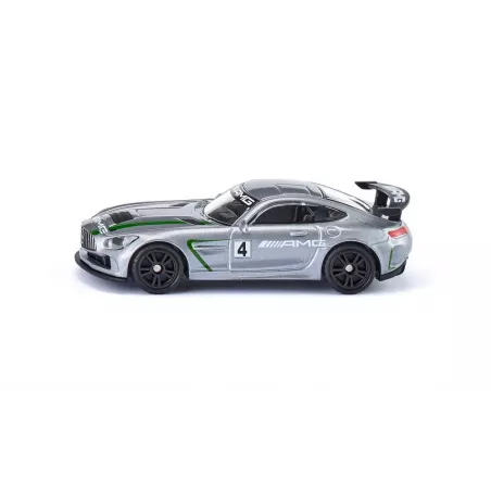 Miniatura de juguete Mercedes-AMG GT4 fabricada en metal y plástico resistente.