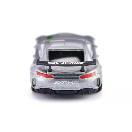 Miniatura de juguete Mercedes-AMG GT4 fabricada en metal y plástico resistente.