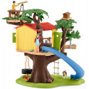 Casa árbol de aventuras de Schleich con figuras de Ben, Sarah y animales de juguete para niños.
