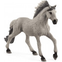 Semental Sorraia Mustang de Schleich con pelaje bayo y crin bicolor, juguete de Farm World.
