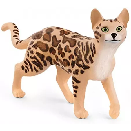 Figura de gato de Bengala Schleich con pelaje manchado realista para juego educativo.