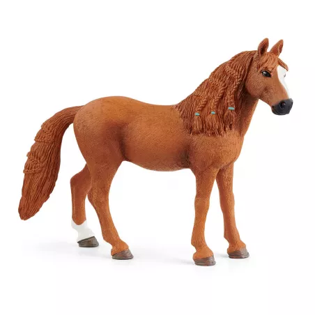Yegua Deutsche Reitpony de Schleich de juguete con pelaje alazano y trenzas