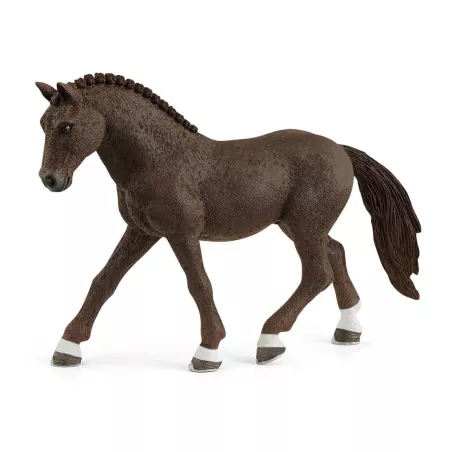 Poni de juguete Deutsche Reitpony capón de Schleich con crin trenzada detallada.