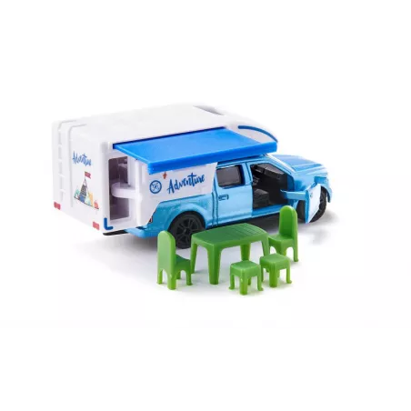 Camioneta Ford F150 camper de juguete con puertas abatibles de metal y plástico