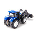 Tractor de juguete New Holland con pala cargadora delantera de metal y plástico