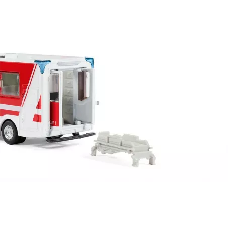 Miniatura de ambulancia Mercedes-Benz Sprinter Miesen Tipo C a escala 1:50 con puertas abatibles.