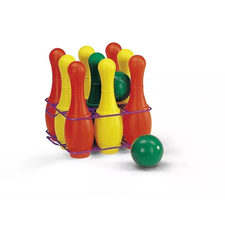 Set de bolos infantiles Rolly de 9 piezas de plástico resistente para juego activo y coordinación.
