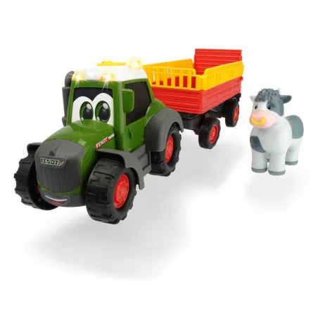 Tractor de juguete Fendt de 30 cm con remolque para animales y figura de vaca
