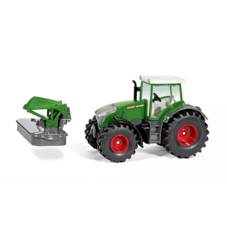 Tractor de juguete Fendt 942 Vario con segadora frontal a escala 1:50 fabricado en metal y plástico.