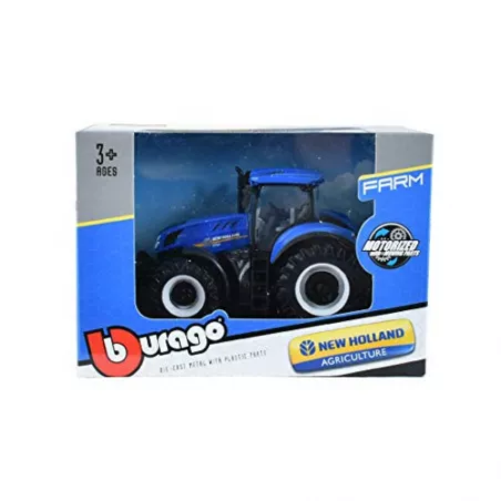 Tractor a escala 1:43 New Holland T 7.315 de Burago, réplica detallada de juguete y colección.
