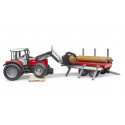 Tractor de juguete Massey Ferguson 7480 con pala cargadora frontal y remolque rojo a escala 1:16.