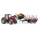 Tractor de juguete Massey Ferguson 7480 con pala cargadora frontal y remolque rojo a escala 1:16.