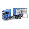 Camión de juguete Scania a escala 1:16 para transporte de ganado con rampa plegable y buey.