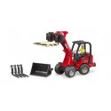 Cargadora articulada de juguete Schäffer Compact 2034 de Bruder a escala 1:16 con figura y pala funcional.