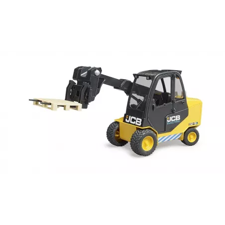 Juguete JCB Teletruk de Bruder a escala 1:16 con brazo telescópico y pala frontal.