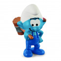 Figura coleccionable del Pitufo Manitas de Schleich con martillo, pintada a mano.