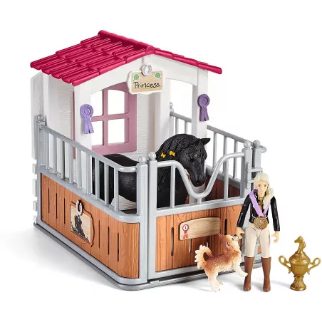 Box para caballos de Tori y Princess de Schleich con yegua frisona y accesorios de juguete.