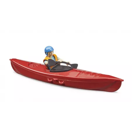 Kayak de juguete bworld con figura de socorrista, pala y tabla de paddle surf Bruder.