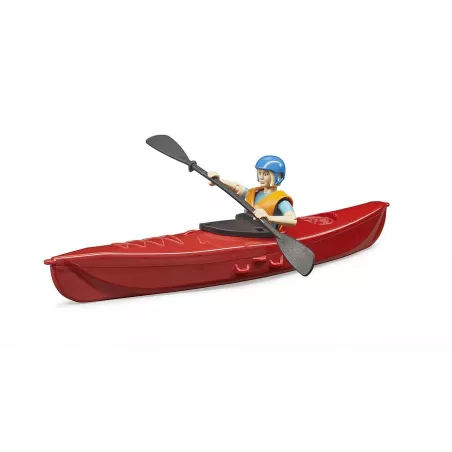 Kayak de juguete bworld con figura de socorrista, pala y tabla de paddle surf Bruder.