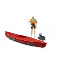Kayak de juguete bworld con figura de socorrista, pala y tabla de paddle surf Bruder.