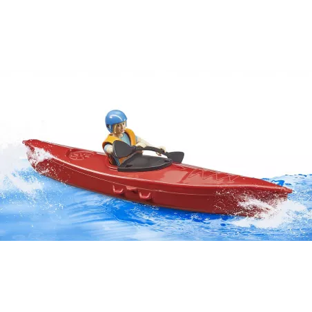 Kayak de juguete bworld con figura de socorrista, pala y tabla de paddle surf Bruder.