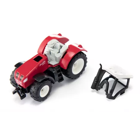Tractor de juguete Mauly X540 rojo con neumáticos de goma y cabina desmontable.
