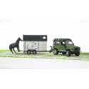 Coche Land Rover Defender SW con remolque equino y caballo - Escala 1:16