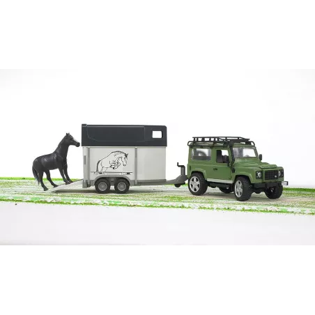 Coche Land Rover Defender SW con remolque equino y caballo - Escala 1:16