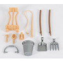 Set de equipo de establo de juguete Bruder escala 1:16 con accesorios detallados para granja infantil.