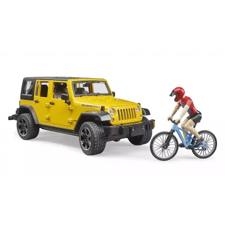 Jeep Wrangler Rubicon Unlimited de juguete Bruder con figura bworld y bicicleta de montaña a escala 1:16.