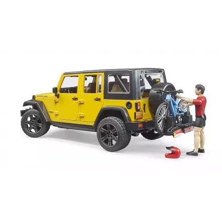 Jeep Wrangler Rubicon Unlimited de juguete Bruder con figura bworld y bicicleta de montaña a escala 1:16.