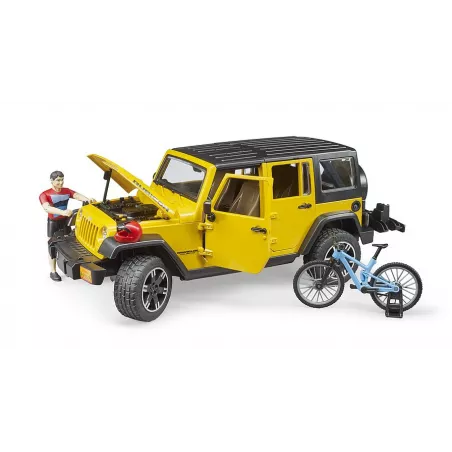 Jeep Wrangler Rubicon Unlimited de juguete Bruder con figura bworld y bicicleta de montaña a escala 1:16.