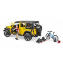 Jeep Wrangler Rubicon Unlimited de juguete Bruder con figura bworld y bicicleta de montaña a escala 1:16.