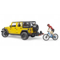 Jeep Wrangler Rubicon Unlimited de juguete Bruder con figura bworld y bicicleta de montaña a escala 1:16.